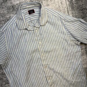UNTUCKit Shirt Mens XL Blue White Striped Linen Breckenridge Button Up Beachy